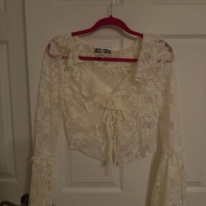 Elegant Lace Ruffle Top - Cream